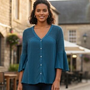 Farmers Market New Elegant Teal Women's Top Size XL Boho Flowy Gypsy Blues